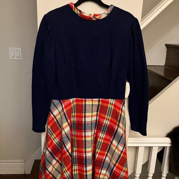 Cozy Vintage Navy and Plaid Dress - Picture 2 of 6